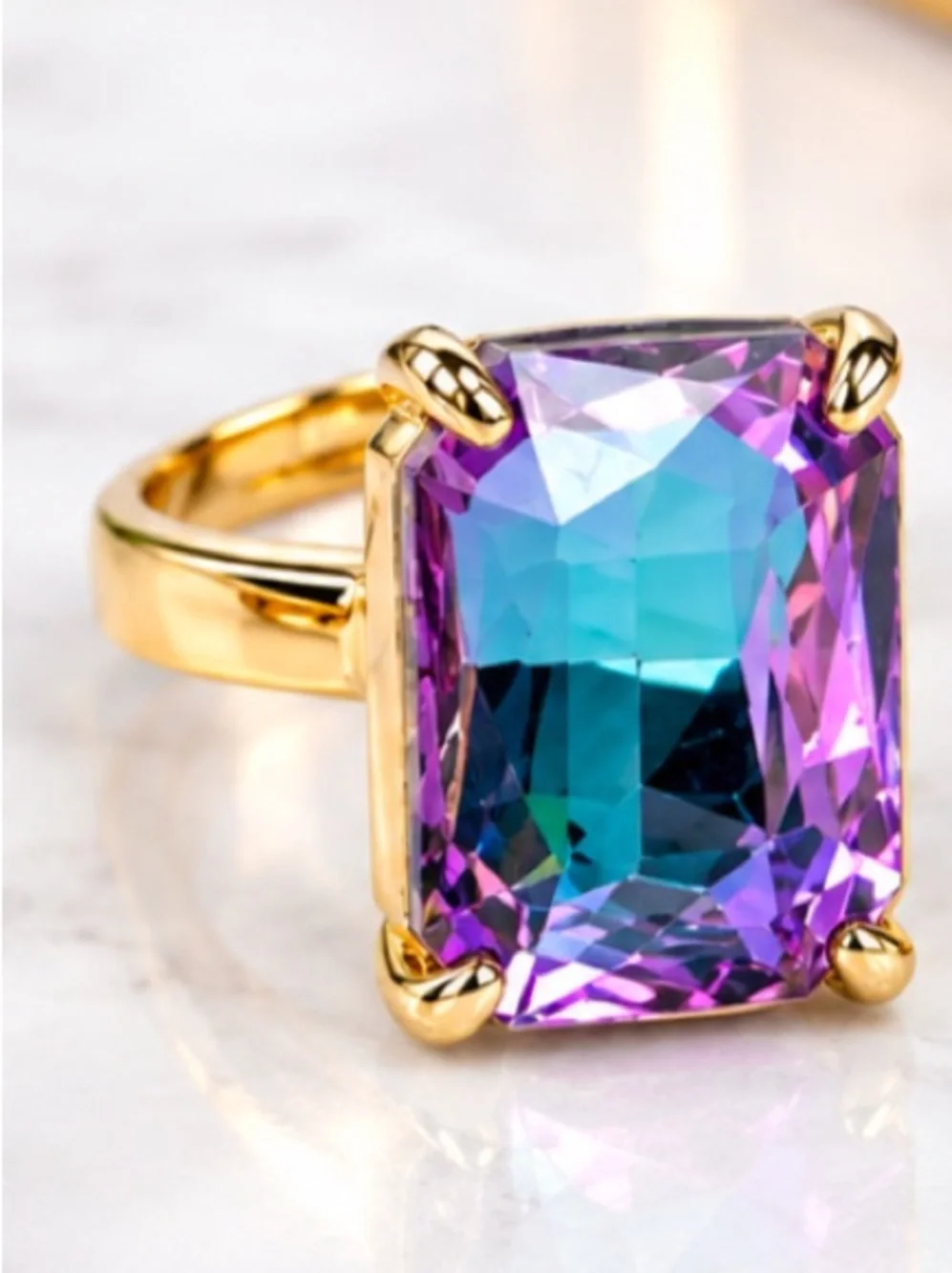 Rectangle Mermaid Glass Adjustable Ring